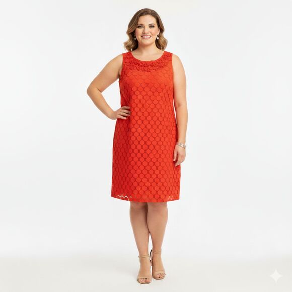 Peck & Peck Sleeveless Red Dress With Polka Dot and Beaded Rose Detail Size 16 - Picture 1 of 10